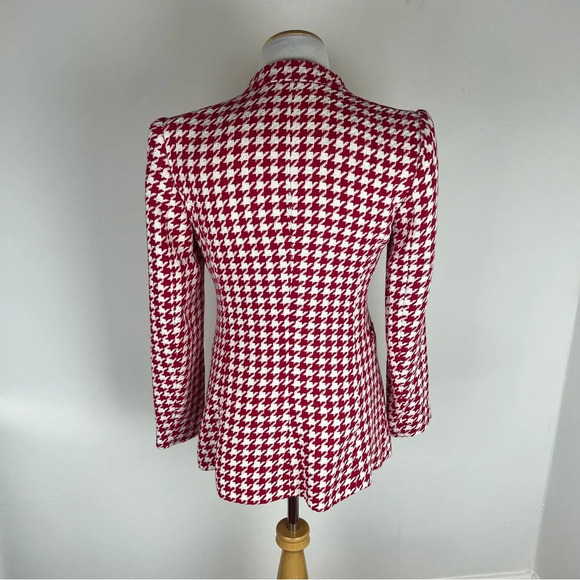 ZARA Luxury Ecru Red Collarless Long Sleeve Textured Houndstooth Jacket Size S - Picture 7 of 9